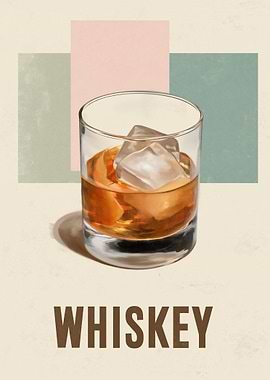 Whiskey Glass with Ice Cubes