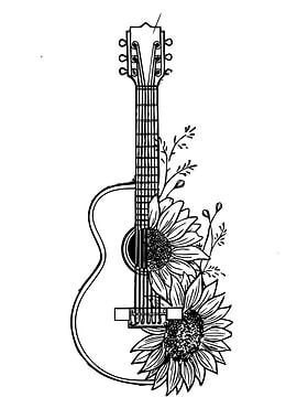 Guitar with Sunflowers Tattoo Design