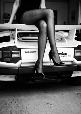 Woman in heels on a Lamborghini