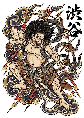 Japanese Thunder God with Drums