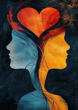 Abstract Heart Connection Between Two Profiles