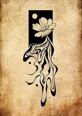 Floral Design with Moon and Dripping Effect