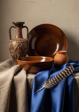Still Life with Ancient Pottery and Feather