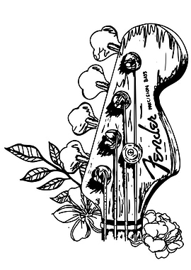 Fender Precision Bass Headstock with Flowers