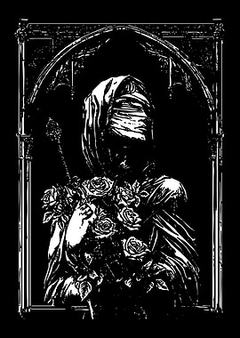 Gothic Figure with Roses and Sword