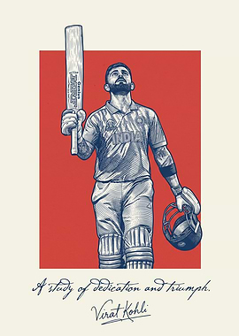 Virat Kohli Illustration with Bat and Helmet