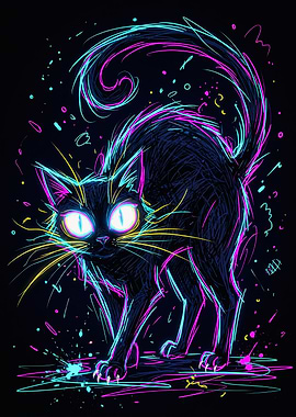 Electric Neon Black Cat Art