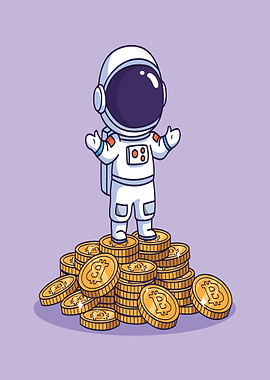 Astronaut on Bitcoin Coins