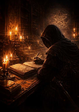 Mysterious Hooded Figure Writing
