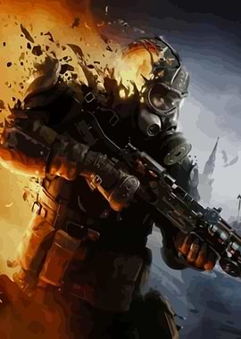 Metro 2039 Soldier with Fiery Explosion