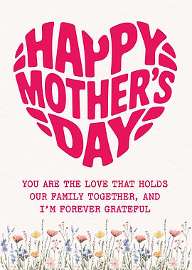 Happy Mother’s Day Heart Typography Poster Pink Floral Quote Art Gift for Mom Wall Decor