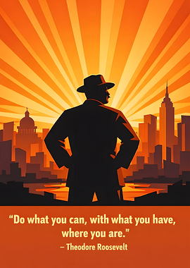 Theodore Roosevelt inspirational cityscape quote