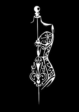 Ornate White Mannequin on Black Background