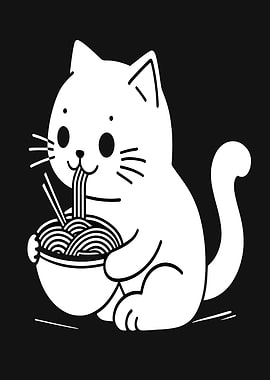 Cute Cat Eating Ramen