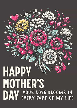 Happy Mother’s Day Floral Bouquet Poster Vintage Flower Art Love Quote Gift for Mom Wall Decor