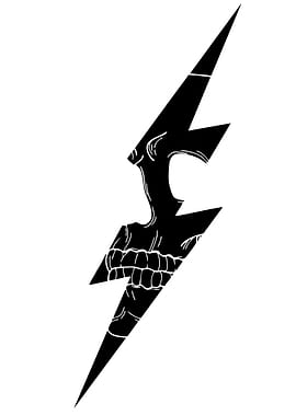 Black Lightning Bolt Skull Tattoo Design