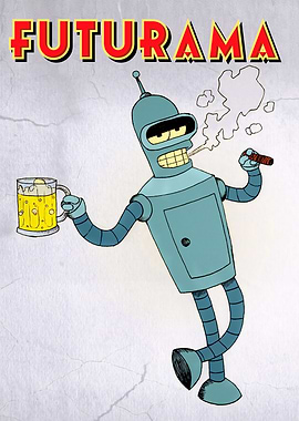 Futurama Bender with Beer and Cigar