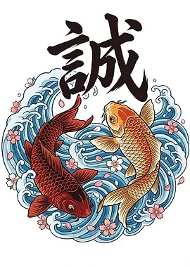 Koi Fish and Cherry Blossoms