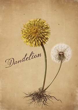 Vintage Dandelion Botanical Illustration