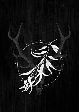 Deer Skull with Branches and Antlers