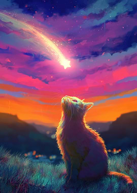 Cat Watching a Shooting Star