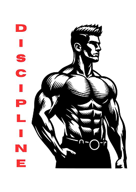 Muscular Man with Discipline Text