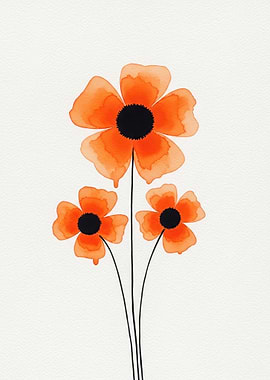 Watercolor Orange Poppies