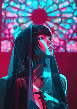 Woman in Veil with Cross Necklace