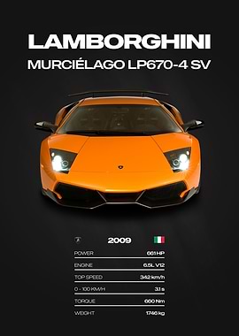 Lamborghini Murciélago LP670-4 SV Car Poster