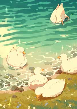 Cute Ducks by the Water