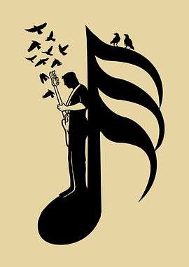 Musician and Birds with Musical Note - Bassist - thirty second note