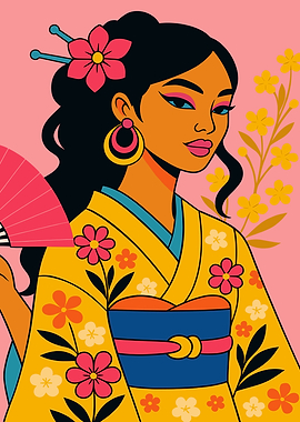 Woman in Kimono with Fan