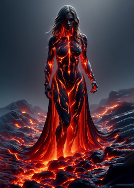 Fiery Woman in Lava Landscape