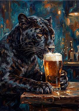 Black Panther Drinking Beer