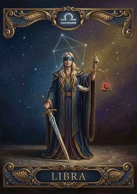 Libra Zodiac Goddess with Scales and Sword