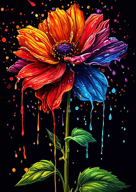 Vibrant Drip Flower Painting