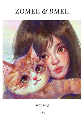 Cute Cat Poster – Girl and Cat Illustration | Near Hug #85