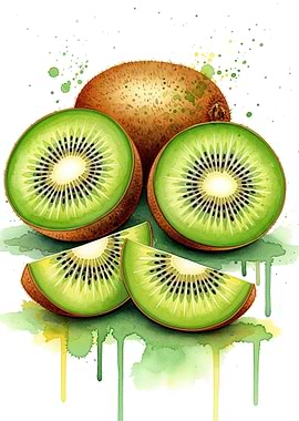 Watercolor Kiwi Fruit Slices