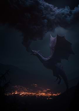 Dragon Over Cityscape at Night