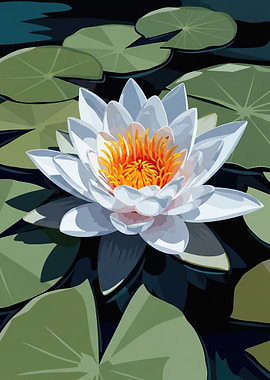 White Water Lily with Lily Pads