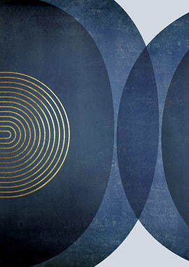 Abstract Geometric Circles with Gold Lines