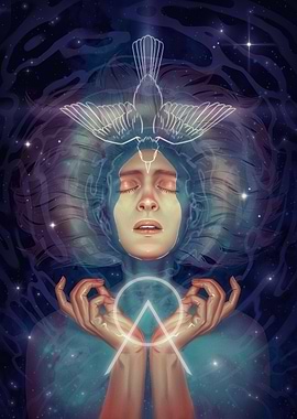 Spiritual Woman with Dove and Symbol