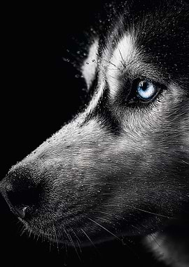 Husky Face Blue Eye Portrait