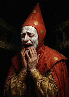 Crying Pierrot Clown in Costume