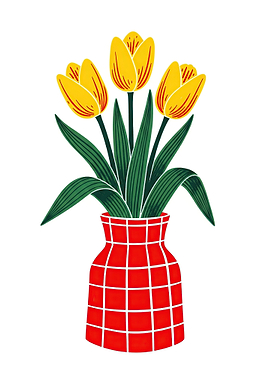 Yellow Tulips in Red Vase