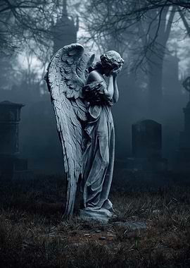 Crying Angel Statue in Cemetery