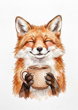 Happy Fox with Coffee