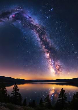 Milky Way over a serene lake
