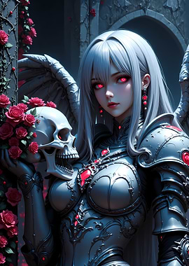 Gothic Angel with Skull and Roses