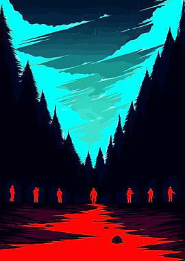 Silhouettes in a surreal landscape